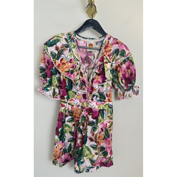FARM RIO Painted Flowers Romper in Multi Size Small - Picture 4 of 12